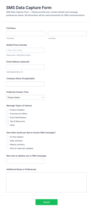 SMS Data Capture Form Template