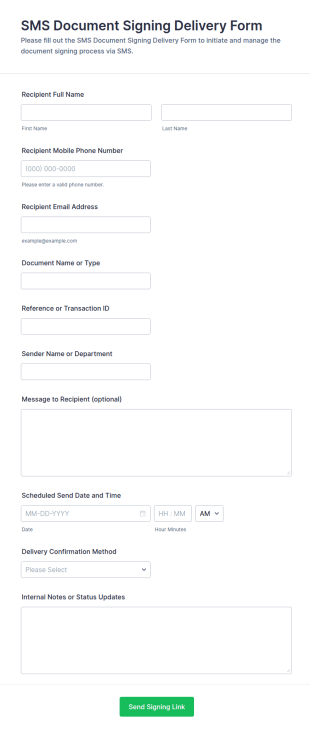 SMS Document Signing Delivery Form Template