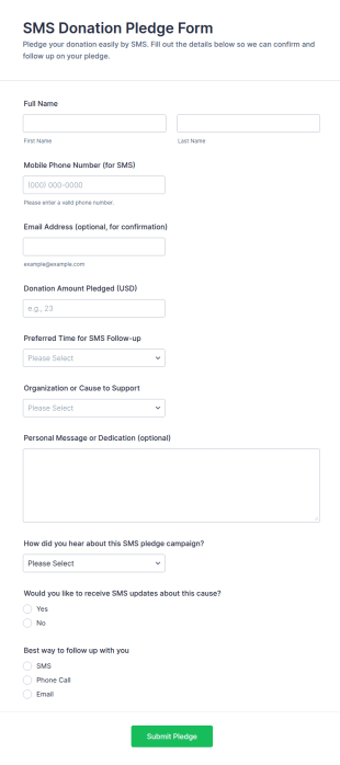 SMS Donation Pledge Form Template