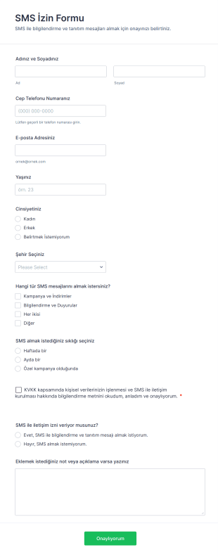 SMS İzin Form Şablonu