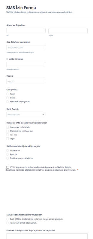 SMS İzin Form Şablonu