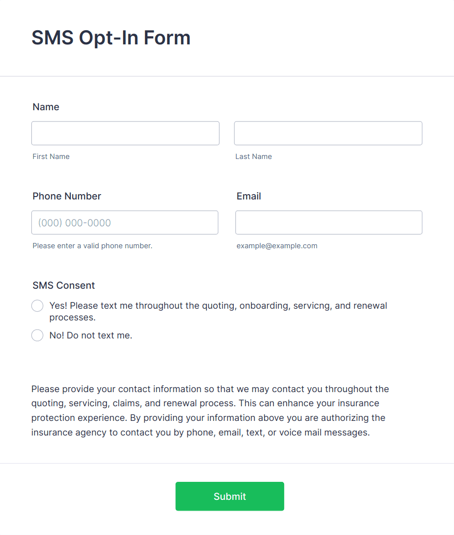 SMS Opt-In Form Template | Jotform