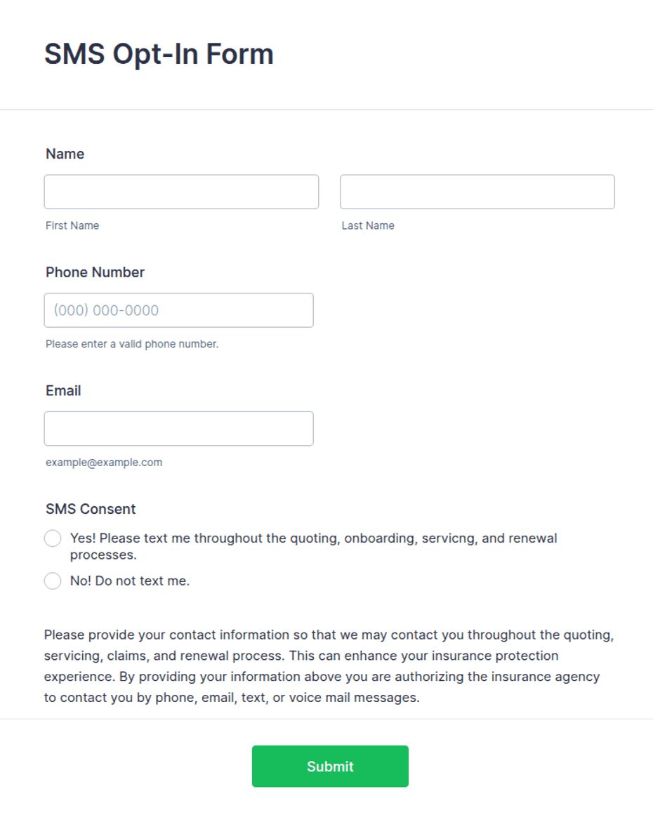 Text Message Opt In Form.pdf SMS Opt-In Form Template | Jotform