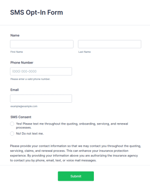 SMS Opt In Form Template