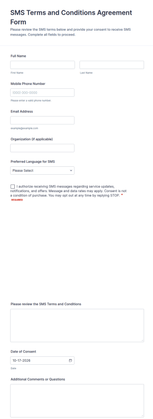 SMS Terms And Conditions Agreement Form Template
