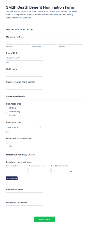 SMSF Death Benefit Nomination Form Template