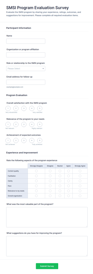 SMSI Program Evaluation Survey Form Template