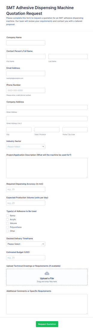 SMT Adhesive Dispensing Machine Quotation Request Form Template