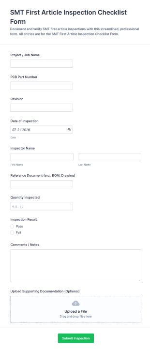 SMT First Article Inspection Checklist Form Template