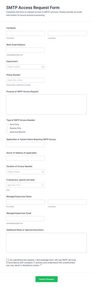 SMTP Access Request Form Template