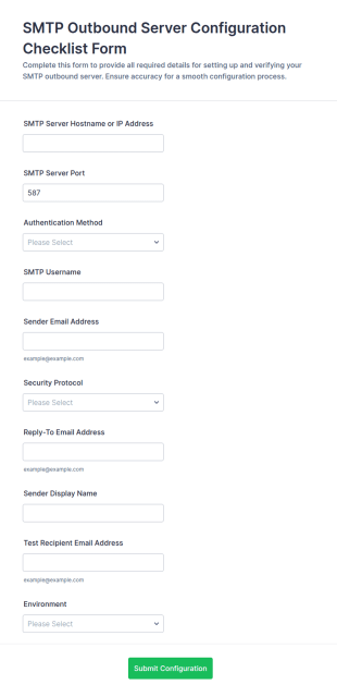SMTP Outbound Server Configuration Checklist Form Template