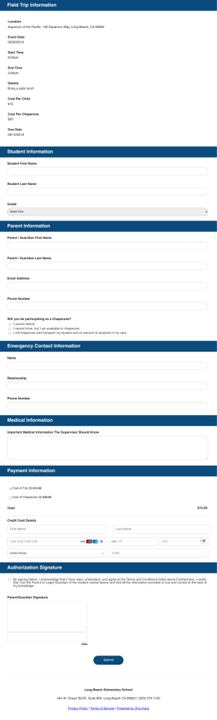 SMV4A Field Trip Permission Form (Stripe) Form Template