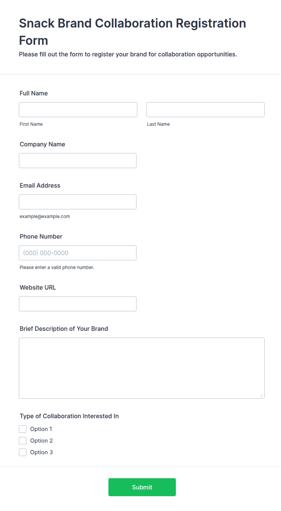 Brandmate Form Snack Brand Collaboration Registration Form Template | Jotform