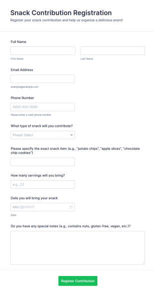 Snack Contribution Registration Form Template