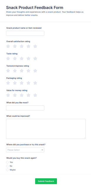 Snack Product Feedback Form Template