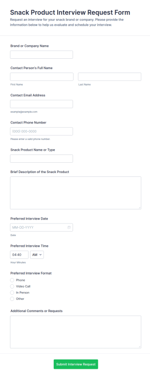 Snack Product Interview Request Form Template