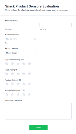 Snack Product Sensory Evaluation Form Template