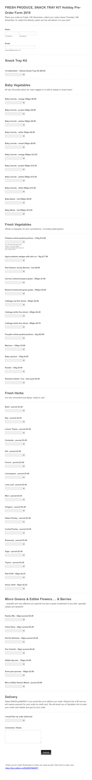 Snack Tray Kit Pre Order Form Template
