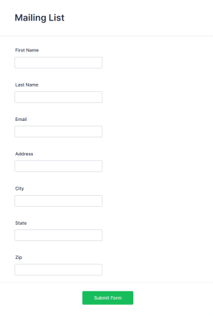 Snail Mailing List Request Form Template