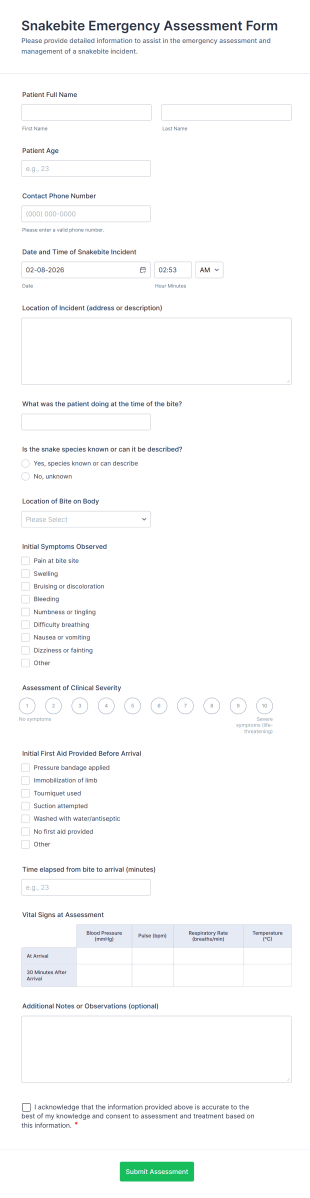 Snakebite Emergency Assessment Form Template