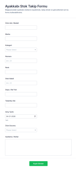 Sneaker Envanter Kaydı Form Şablonu