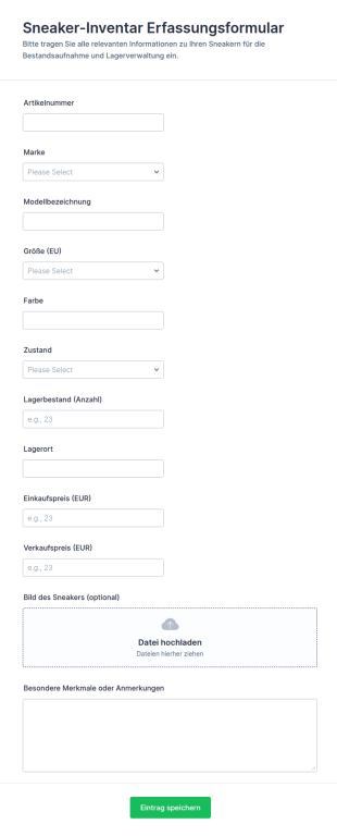 Sneaker Bestandserfassung Formular
