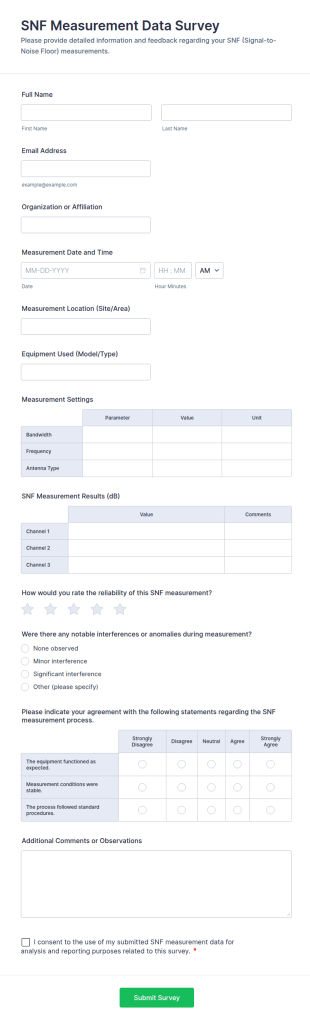 SNF Measurement Data Survey Form Template