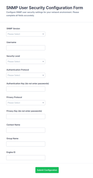 SNMP User Security Configuration Form Template