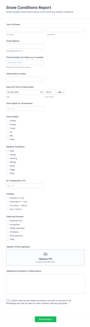 Snow Conditions Report Form Template