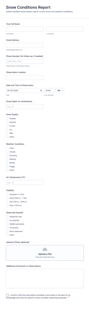 Snow Conditions Report Form Template