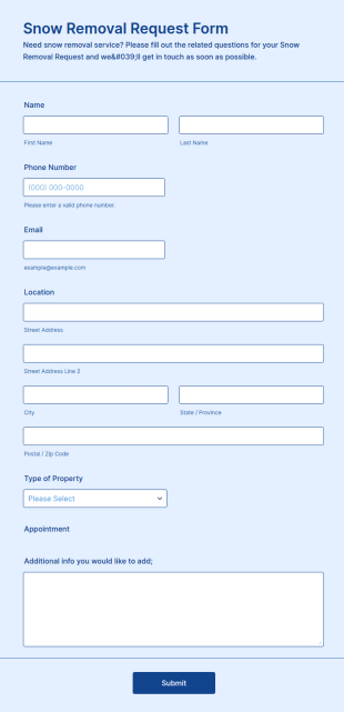 Snow Removal Request Form Template