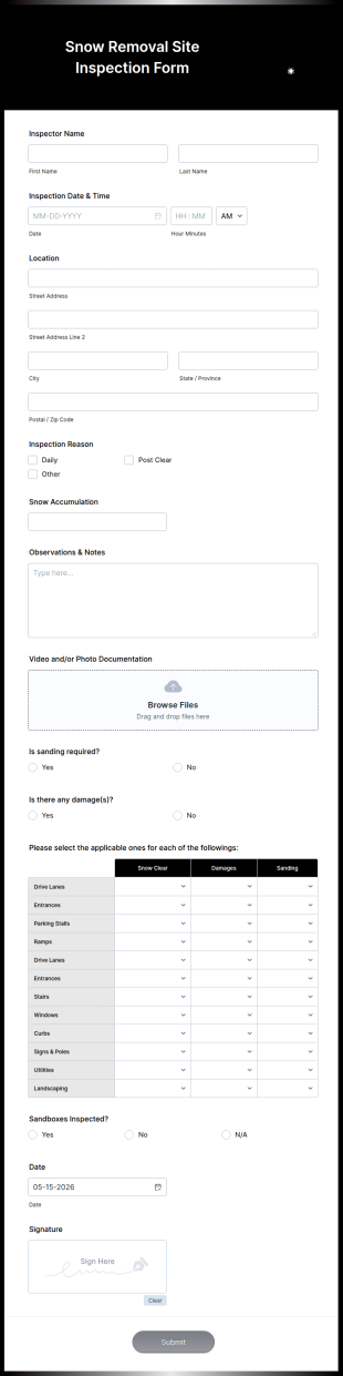 Snow Removal Site Inspection Form Template