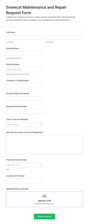 Snowcat Maintenance And Repair Request Form Template