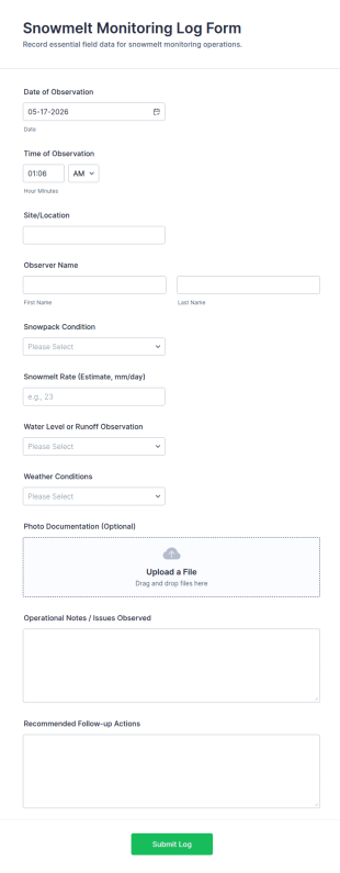 Snowmelt Monitoring Log Form Template