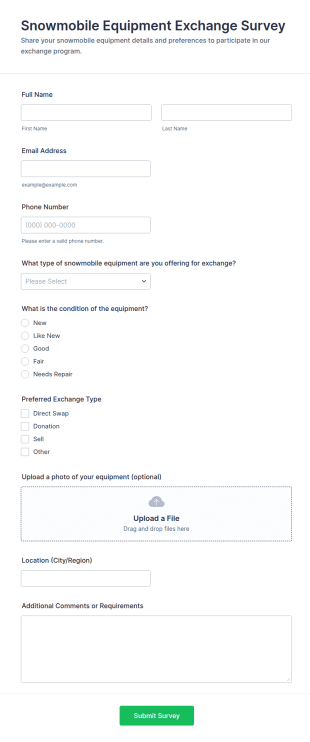 Snowmobile Equipment Exchange Survey Form Template
