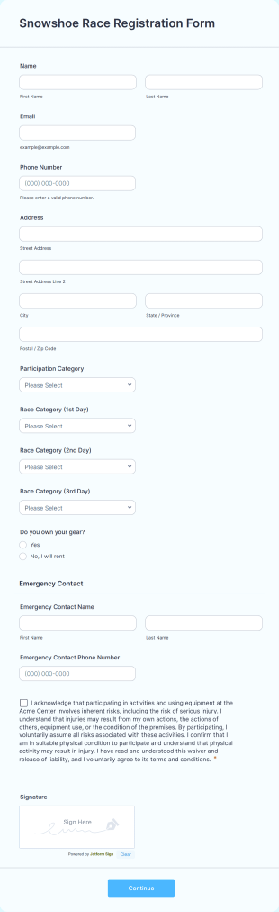 Snowshoe Race Registration Form Template