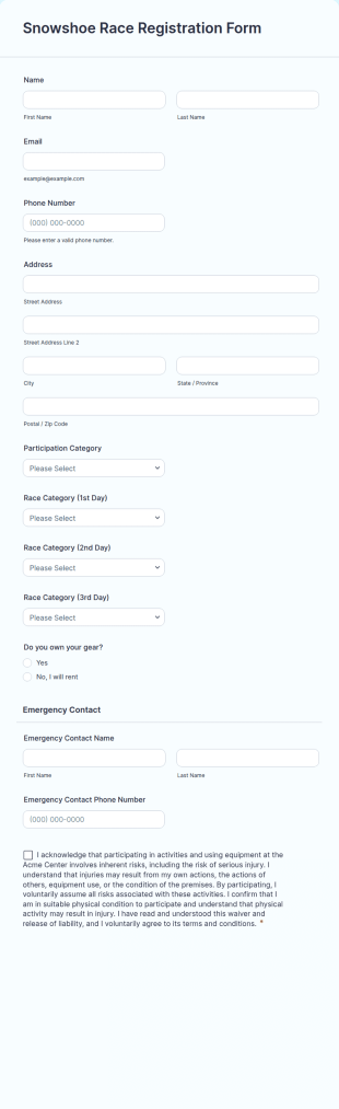 Snowshoe Race Registration Form Template