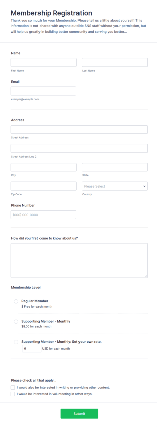 Wellness Community Membership Registration Form Template