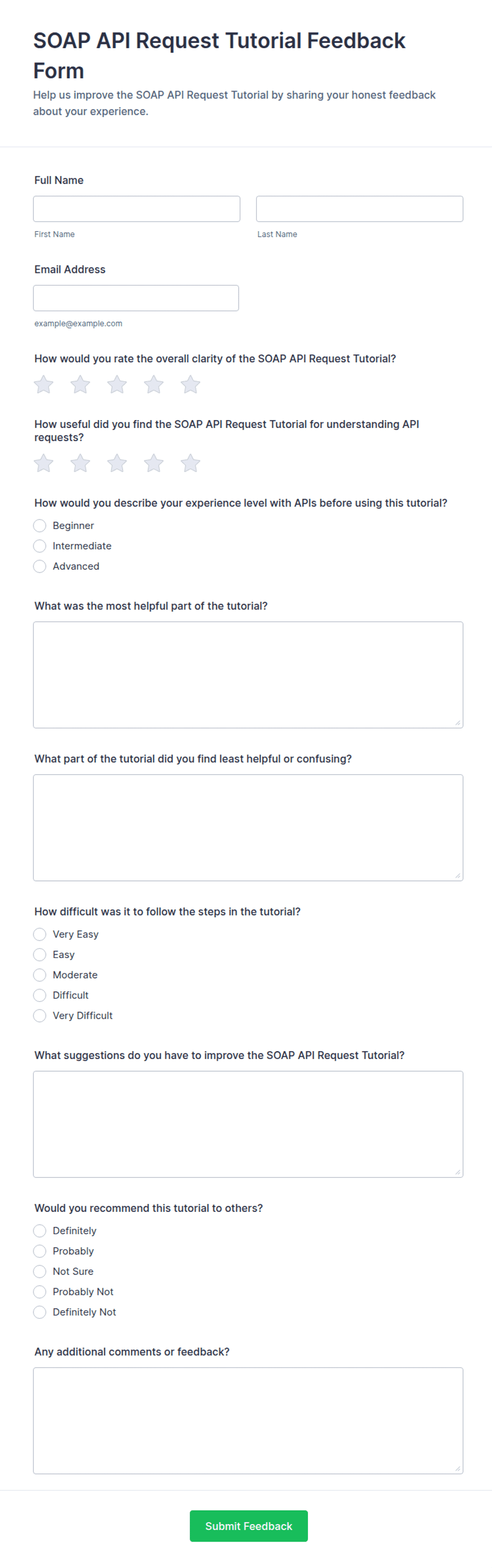 SOAP API Request Tutorial Feedback Form Template | Jotform