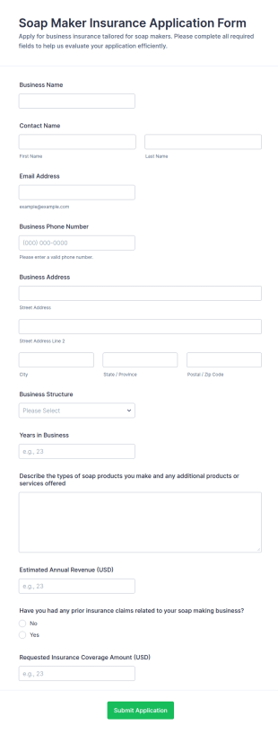 Soap Maker Insurance Application Form Template