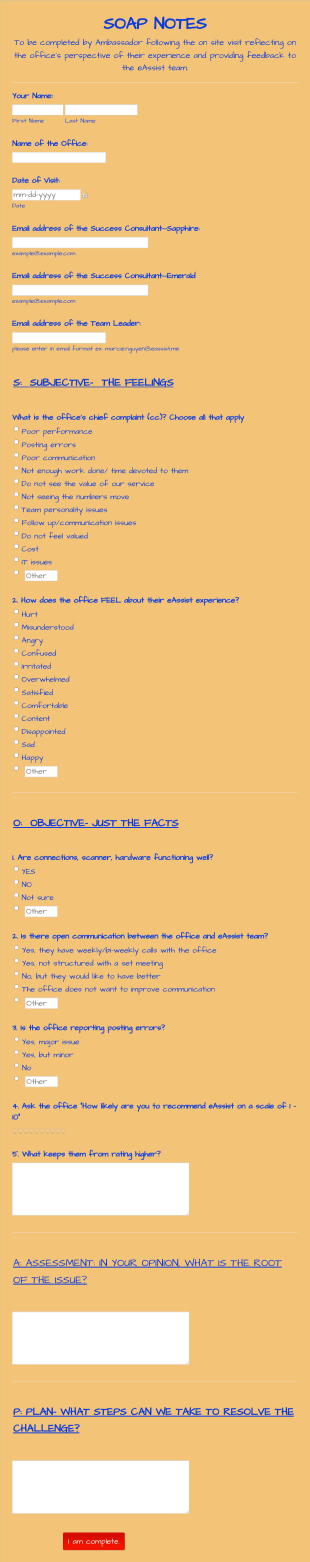 SOAP NOTES For AMBASSADOR VISIT Form Template