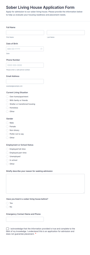Sober Living House Application Form Template