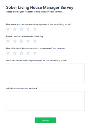 Sober Living House Manager Survey Form Template