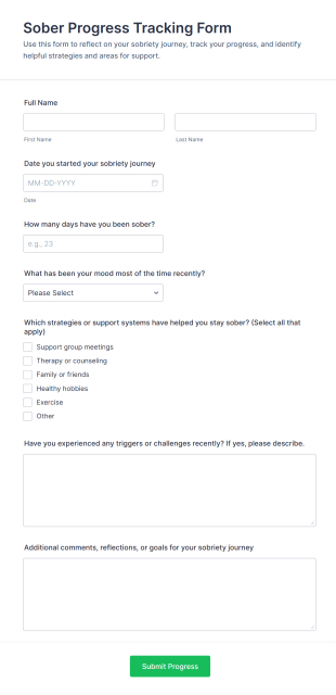Sober Progress Tracking Form Template