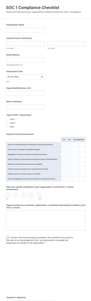 SOC 1 Compliance Checklist Form Template