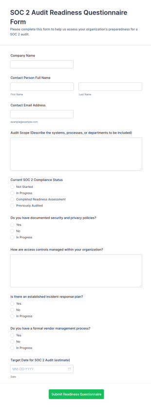 SOC 2 Audit Readiness Questionnaire Form Template
