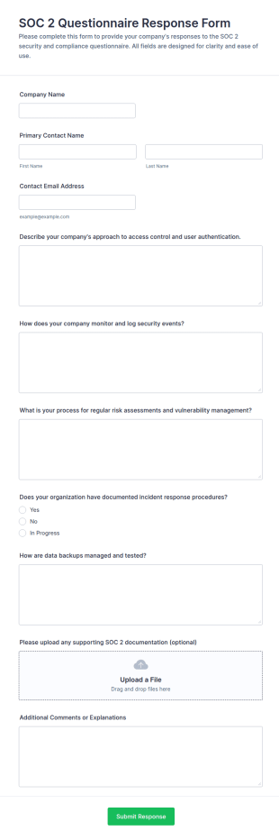 SOC 2 Questionnaire Response Form Template