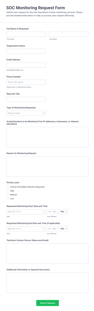 SOC Monitoring Request Form Template