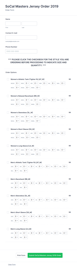 Apparel Selection And Order Form Template
