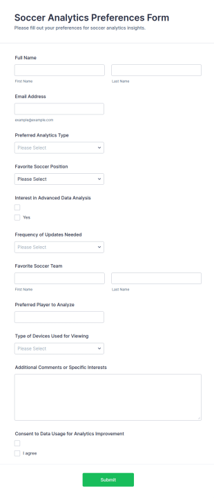 Soccer Analytics Preferences Form Template